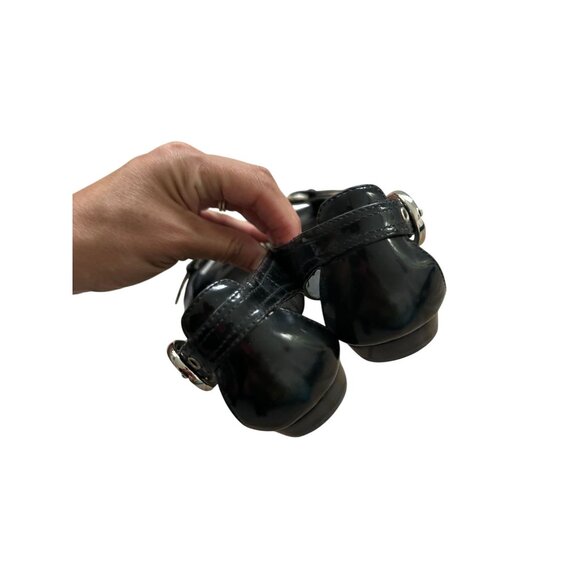 STUART WEITZMAN Black Patent Leather Peeptoe Buckle Flats Size 6.5 - Picture 5 of 9